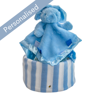 Personalised Deluxe Bunny Nappy Cake - Blue image